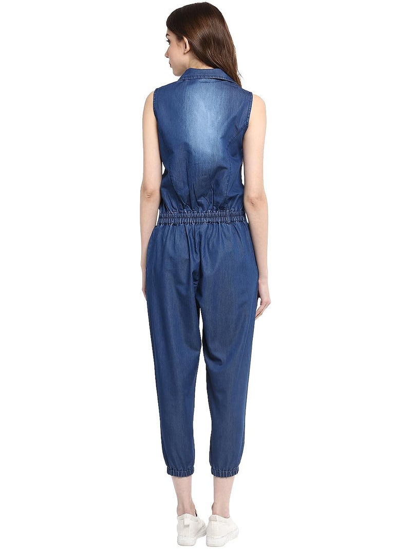StyleStone (3177MnkyJSS-Women's Denim Monkey Wash Jumpsuit - Image 3