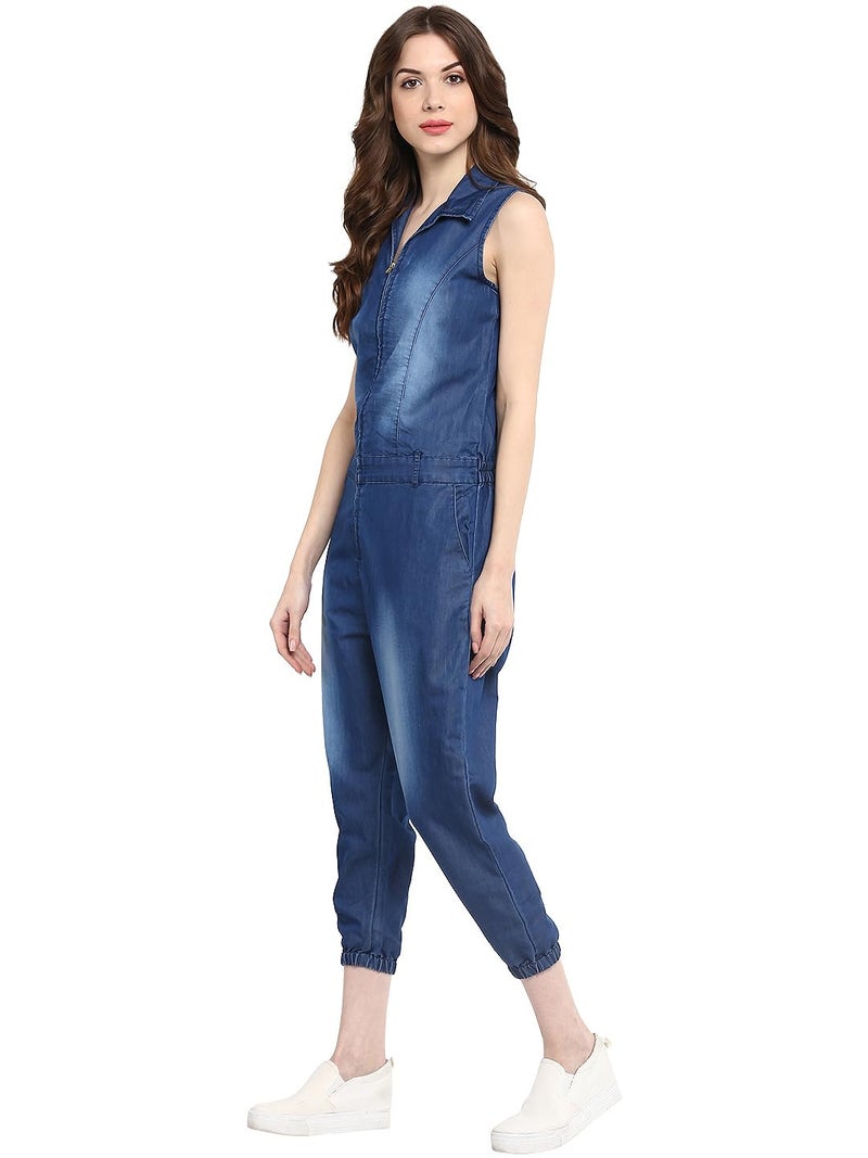 StyleStone (3177MnkyJSS-Women's Denim Monkey Wash Jumpsuit - Image 4