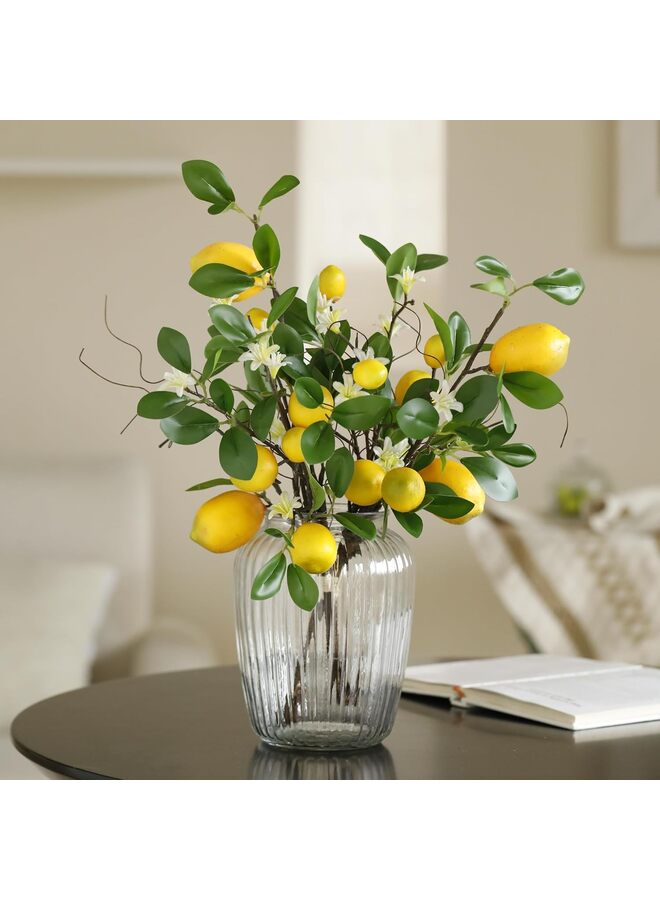2PCS Artificial Lemons Branches, 8 Head Faux Lemons with Stem Fake Lemon Themed for Kitchen Decoration Party Farmhouse Decor (Yellow) - Image 2