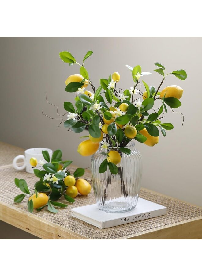 2PCS Artificial Lemons Branches, 8 Head Faux Lemons with Stem Fake Lemon Themed for Kitchen Decoration Party Farmhouse Decor (Yellow) - Image 1
