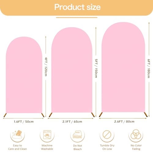 OurWarm Set of 3 Gender Reveal Arch Backdrop Cover, 4FT 5FT 6FT Double-Sided Pink and Blue Wedding Arch Covers, 2 in 1 Spandex Arch Stretchy Backdrop Cover Fabric for Birthday Party Baby Shower - Image 2