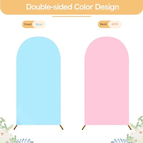 OurWarm Set of 3 Gender Reveal Arch Backdrop Cover, 4FT 5FT 6FT Double-Sided Pink and Blue Wedding Arch Covers, 2 in 1 Spandex Arch Stretchy Backdrop Cover Fabric for Birthday Party Baby Shower - Image 3