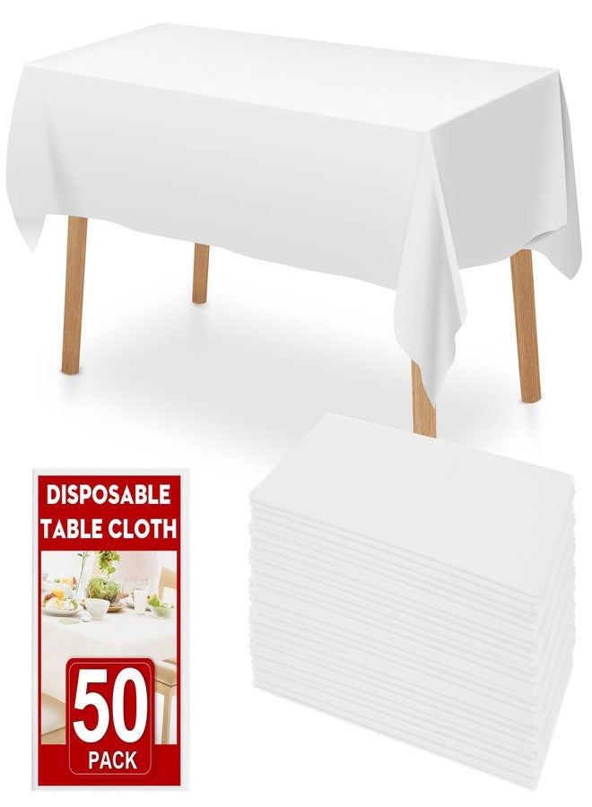 RowinsyDD 50 Pack White Plastic Table Cloths Disposable, 54 x 108 Inches Plastic Table Cover for Rectangle Tables, Disposable Tablecloth for Dinning, Parties, BBQ, Wedding, Outdoor - Image 1