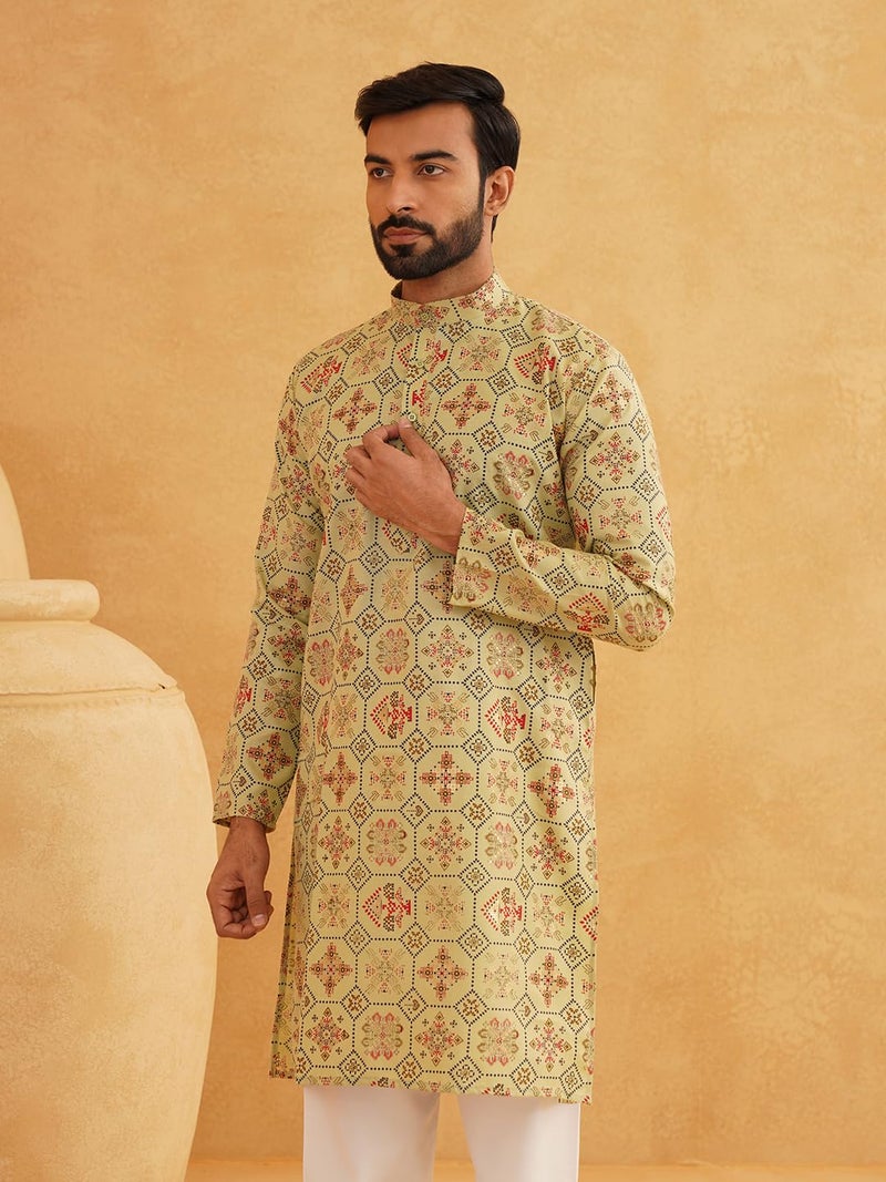 SOJANYA (Since 1958 Men's Cotton Blend Printed Pista Green Only Long Kurta Size:42 - Image 2