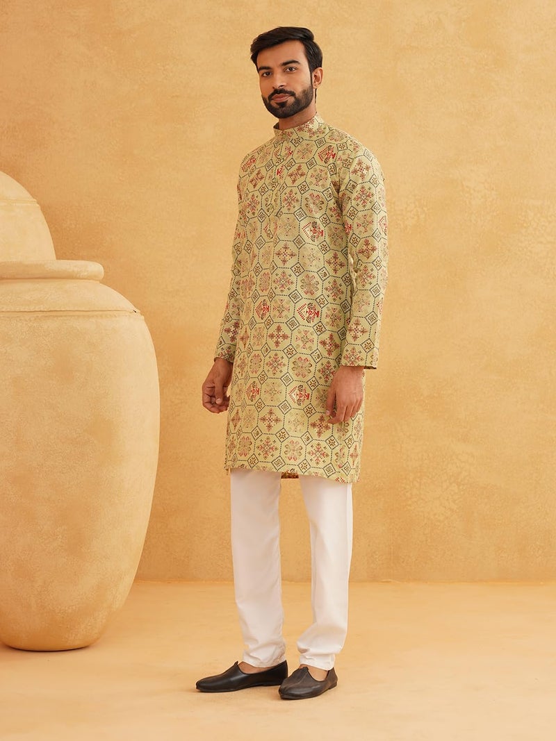 SOJANYA (Since 1958 Men's Cotton Blend Printed Pista Green Only Long Kurta Size:42 - Image 3