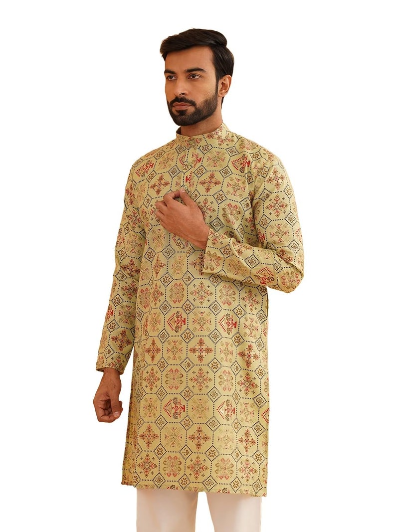 SOJANYA (Since 1958 Men's Cotton Blend Printed Pista Green Only Long Kurta Size:42 - Image 1