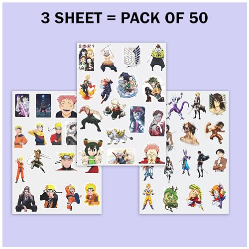 Goelite Re-usable Random Anime Stickers Including Naruto, Jujutsu Kaisen, Demon Slayer, Perfect for Laptop, Phone Case, Diary, Water Bottle (Vinyl Pack of 50) - Image 5