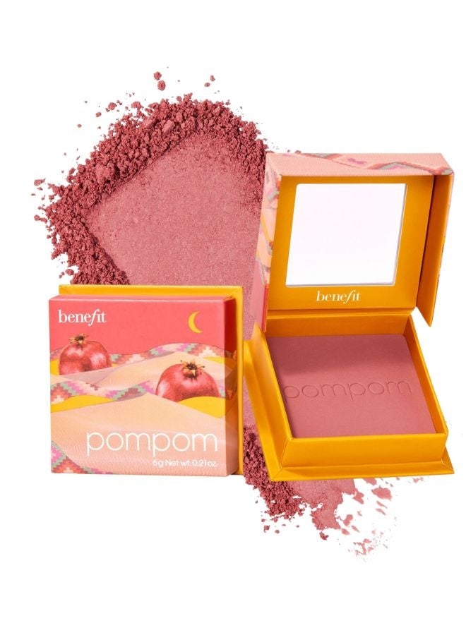 Benefit Cosmetics Silky-Soft Powder Blush – PomPom (Pomegranate Rose), Natural Satin Finish, Buildable Color, Lightweight & Long-Wearing, 6 g - Image 1