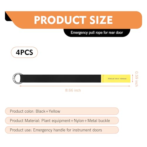 Hugwits 4 PCS Car Door Emergency Pull Cords, High Strength Nylon Manual Door Release Emergency Safety Pull Rope, Extended Escape Pull Strap for Quick Escape (Black & Yellow) - Image 2