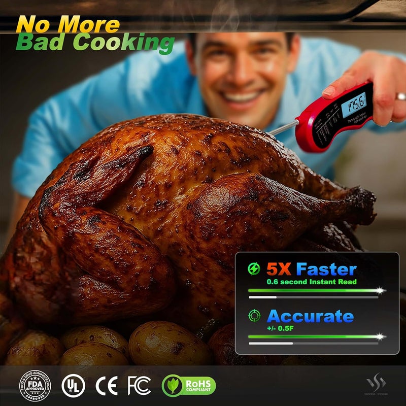 Swynner 0.6S Instant Read Digital Meat Thermometer Probe/Pen，Factory‑Calibrated/Waterproof/Backlit/Magnetic/Flip Display/Motion Sensor:Outdoor BBQ, Barbecue Grilling, Smoking, Oven, Baking, Oil, Candy - Image 5