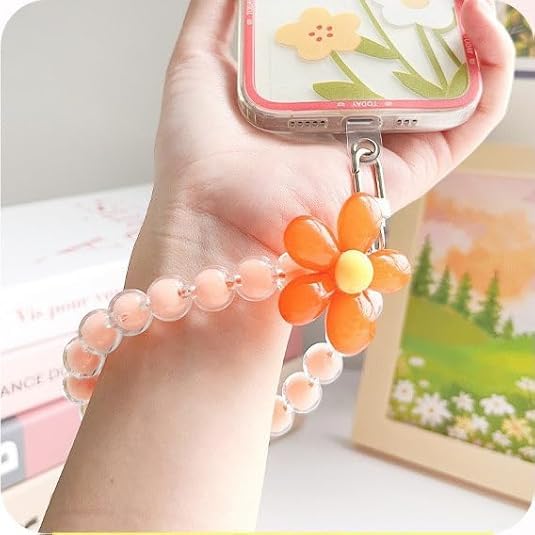 KHOLAD Mobile Phone Lanyard Beaded Flower Bracelet Creative Hanging Rope Keychain Mobile Phone Strap Beaded Flower Anti-Lost Phone Case Lanyard Girl Women's Wrist Strap Phone Charms (Pink) - Image 5