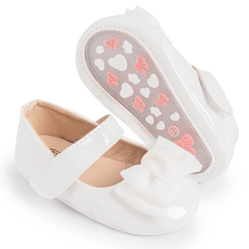 HsdsBebe Infant Baby Girls Mary Jane Shoes Toddlers Non Slip Soft Sole Princess Bow Flats Newborn Prewalker Wedding Dress ShoesHM2618 White1