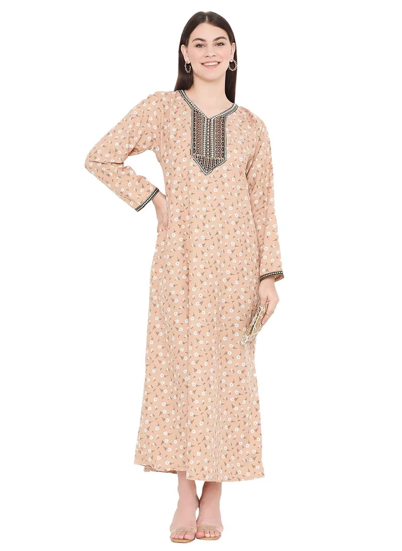 HANA & SARA CASUAL LONG VISCOSE FLOWER PRINTED EVERYDAY WEARABLE ARABIC KAFTAN JALABIYA DRESS