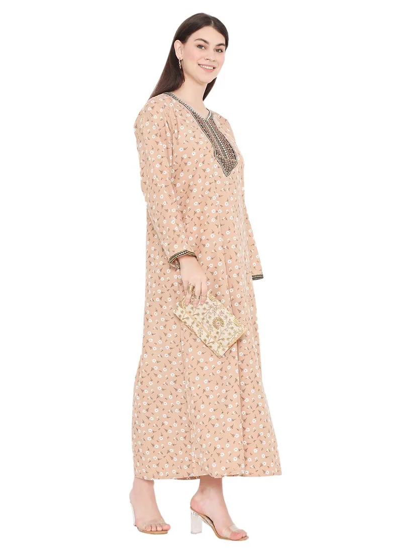HANA & SARA CASUAL LONG VISCOSE FLOWER PRINTED EVERYDAY WEARABLE ARABIC KAFTAN JALABIYA DRESS