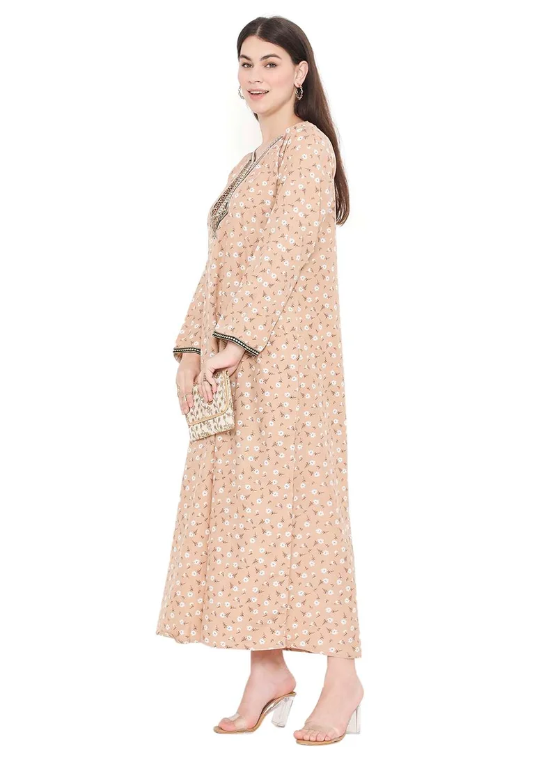 HANA & SARA CASUAL LONG VISCOSE FLOWER PRINTED EVERYDAY WEARABLE ARABIC KAFTAN JALABIYA DRESS
