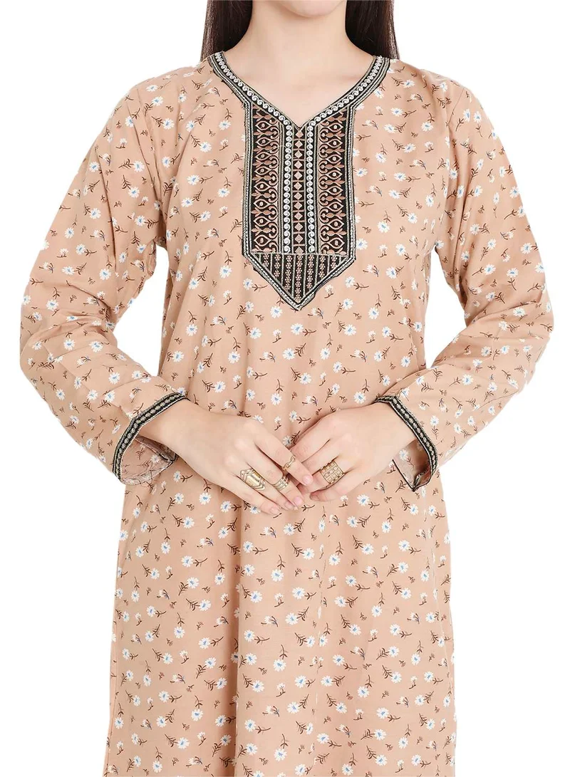 HANA & SARA CASUAL LONG VISCOSE FLOWER PRINTED EVERYDAY WEARABLE ARABIC KAFTAN JALABIYA DRESS