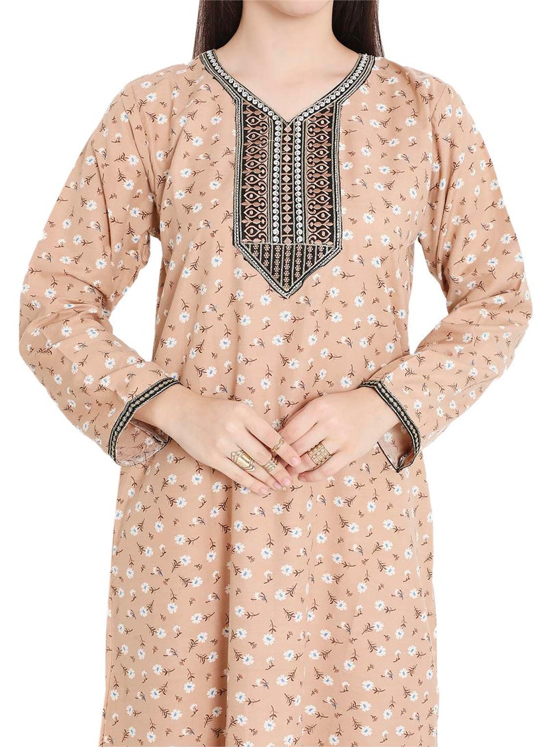 هانا آند سارا جلابية كفتان نسائية مطبوعة بالزهور من الفيسكوز للاستخدام اليومي - Image 3