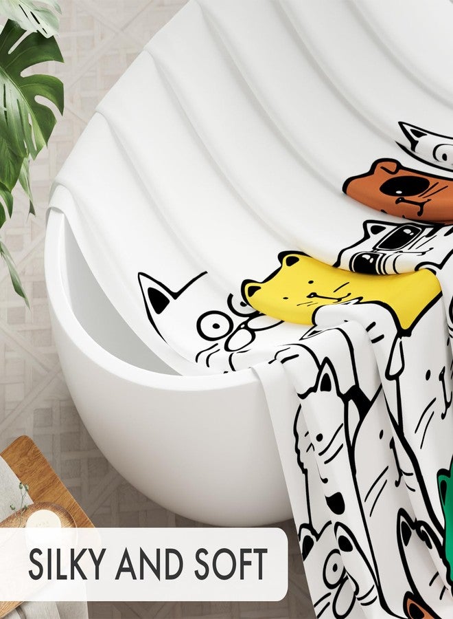 AmazerBath Shower Curtain, Washable Cute Kitty Carnival Cloth Shower Curtain Set with 12 Metal Hooks, Kawaii Waterproof Fabric Black and White Shower Curtain for Kids' Bathroom, 72x72 Inches - Image 3