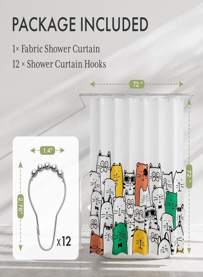 AmazerBath Shower Curtain, Washable Cute Kitty Carnival Cloth Shower Curtain Set with 12 Metal Hooks, Kawaii Waterproof Fabric Black and White Shower Curtain for Kids' Bathroom, 72x72 Inches - Image 4