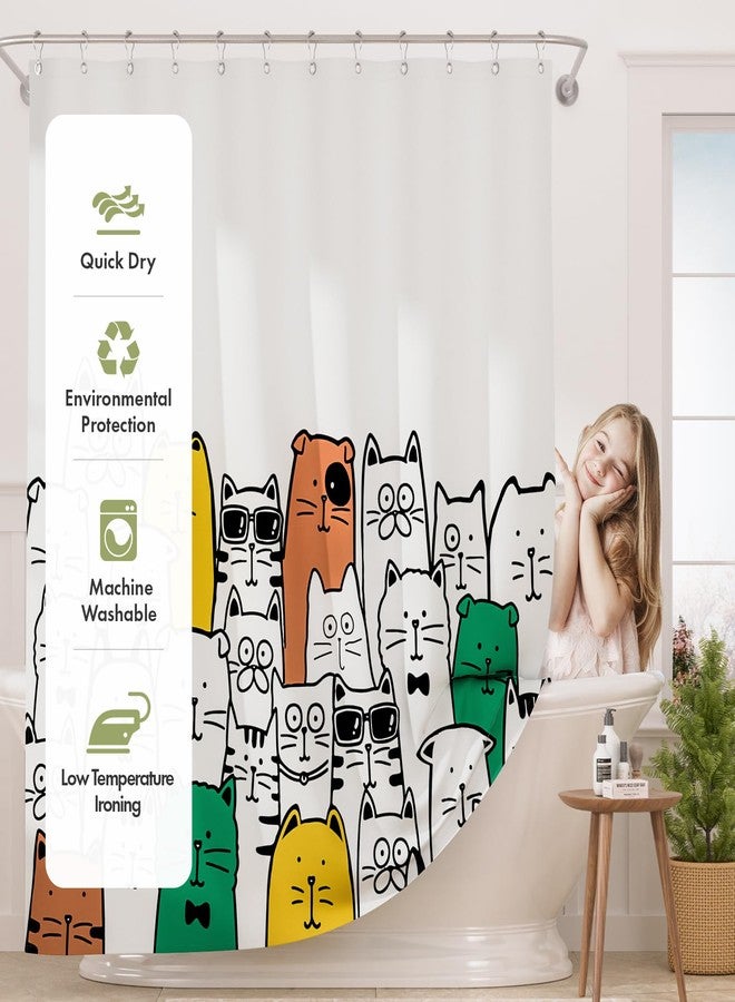 AmazerBath Shower Curtain, Washable Cute Kitty Carnival Cloth Shower Curtain Set with 12 Metal Hooks, Kawaii Waterproof Fabric Black and White Shower Curtain for Kids' Bathroom, 72x72 Inches - Image 2