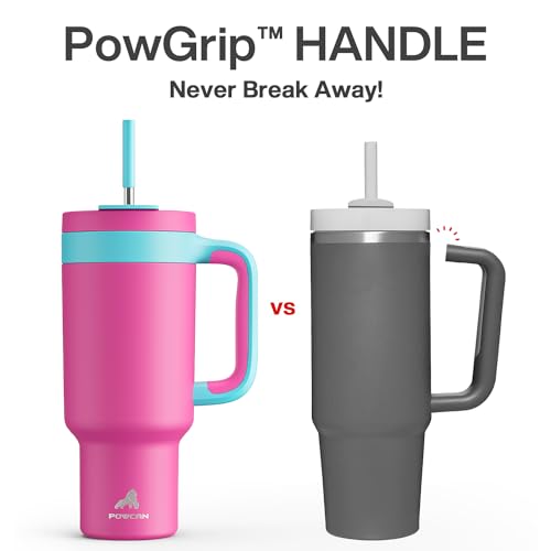 POWCAN 40 oz Tumbler with Handle, 2-in-1 Straw and Sip Lid, Leakproof, Dishwasher Safe, Insulated Stainless Steel Travel Coffee Mug, Keeps Cold for 34 Hours, Fits in Car Cup Holder (Petal) - Image 3