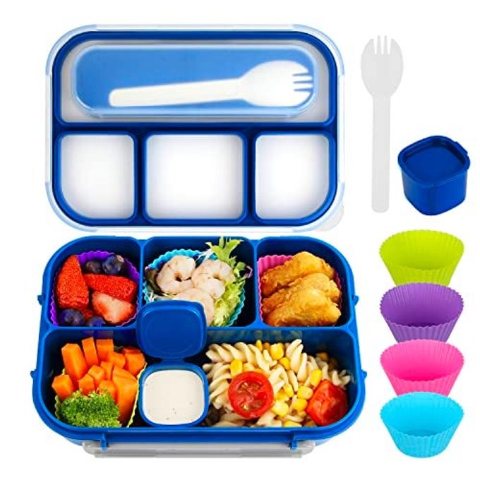 MaMix Bento Box Adult Lunch Box, Lunch Box Kids, Lunch Containers for Adults/Kids/Students,1300ML-4 Compartment Bento Box (bright blue)