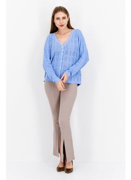 Tchibo Women Textured Long Sleeve Cardigan, Light Blue  - Image 3