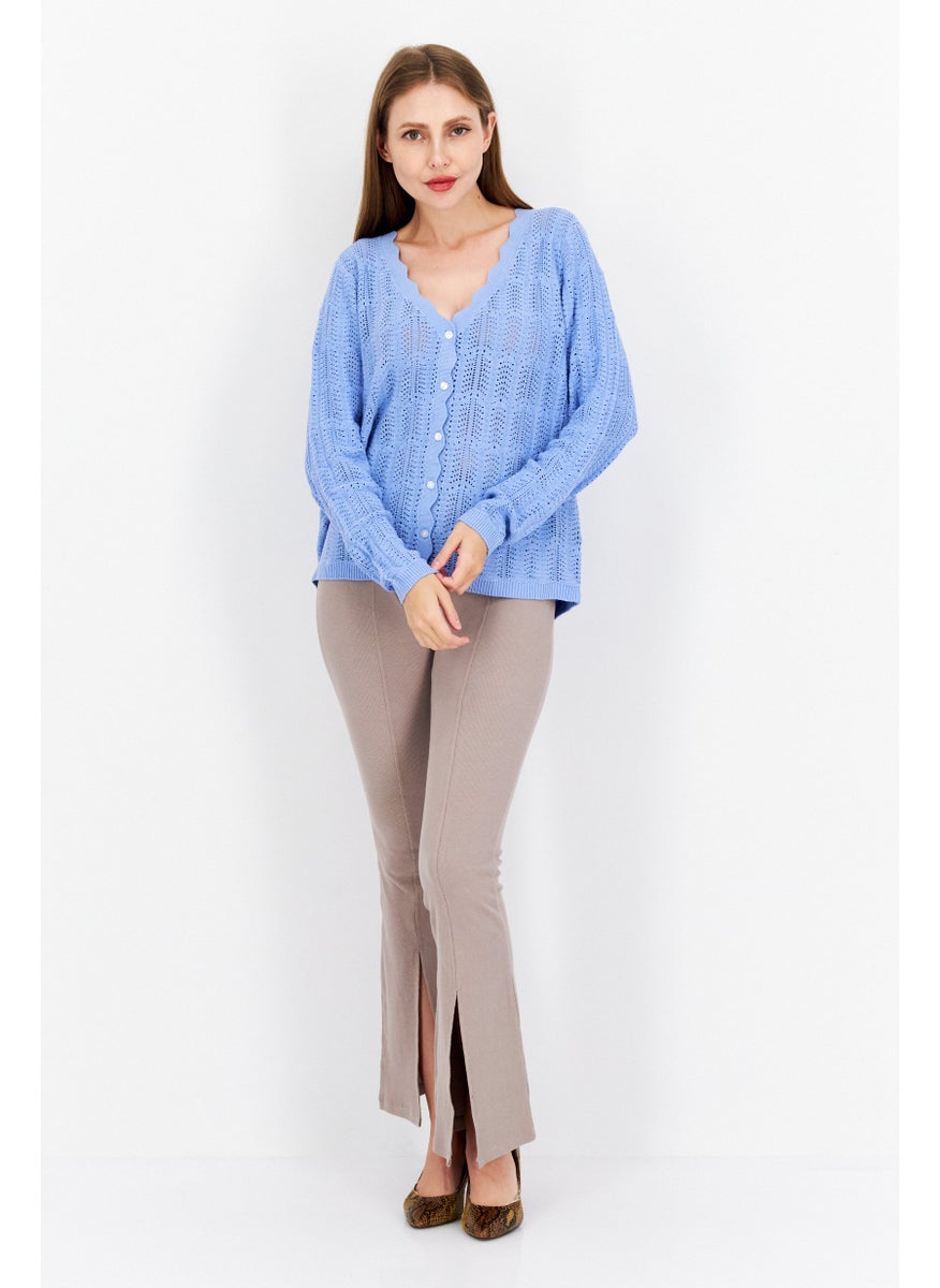 Tchibo Women Textured Long Sleeve Cardigan, Light Blue  - Image 3