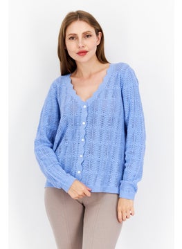 Tchibo Women Textured Long Sleeve Cardigan, Light Blue  - Image 1