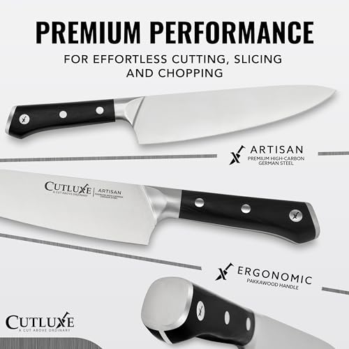 Cutluxe Chef Knife – 8" Kitchen Knife, German High Carbon Steel, Full Tang, Ergonomic Handle Design, Sheath Included – Artisan Series - Image 2