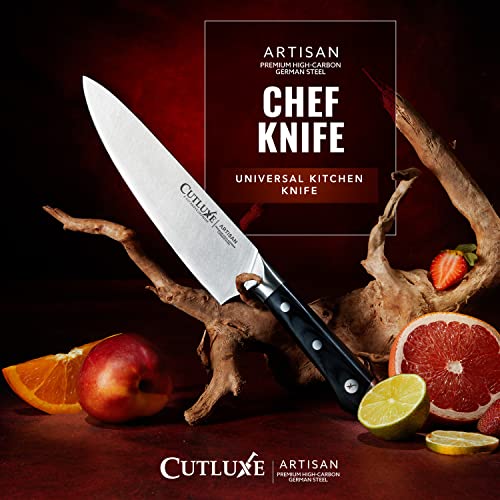 Cutluxe Chef Knife – 8" Kitchen Knife, German High Carbon Steel, Full Tang, Ergonomic Handle Design, Sheath Included – Artisan Series - Image 4