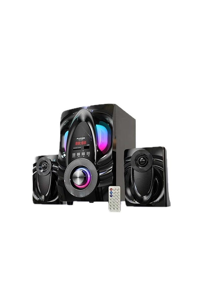 Platinum Subwoofer Bluetooth 2*1 Black - LED Light - 10W+5W*2 - USB-BLUETOOTH-AUX-REMOTE CONTROL  - Image 2
