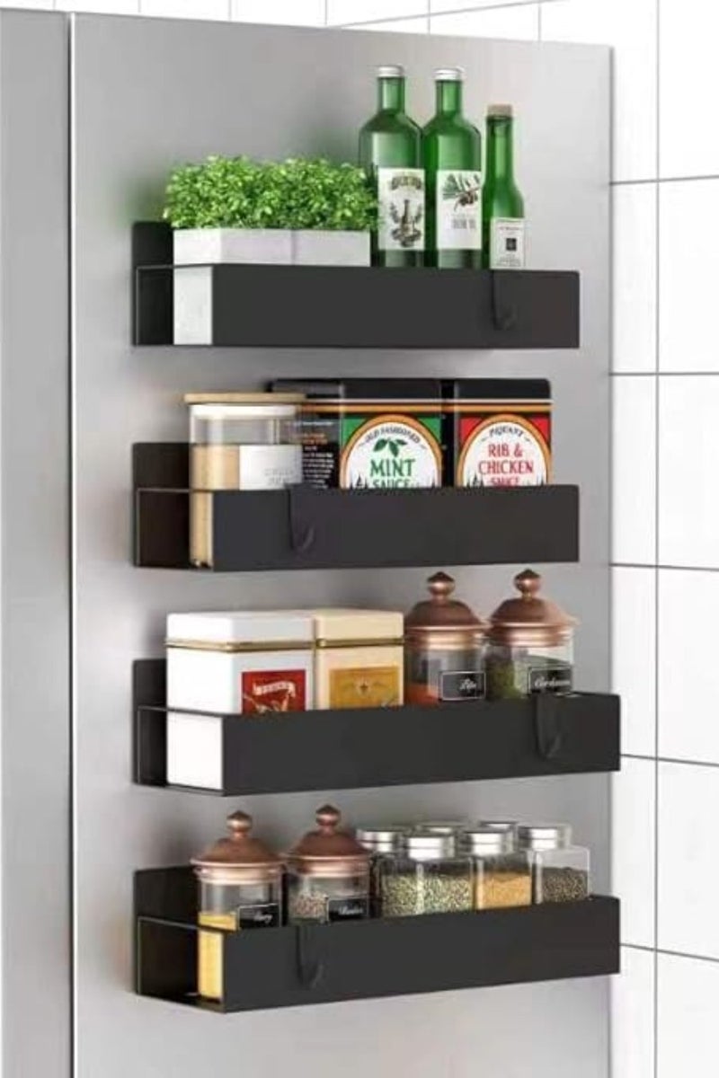 ليموس مجموعة من 4 رفوف تخزين مغناطيسية معدنية للتوابل للثلاجة والفرن، منظمات ثلاجة سوداء ووحدات تخزين - Image 1