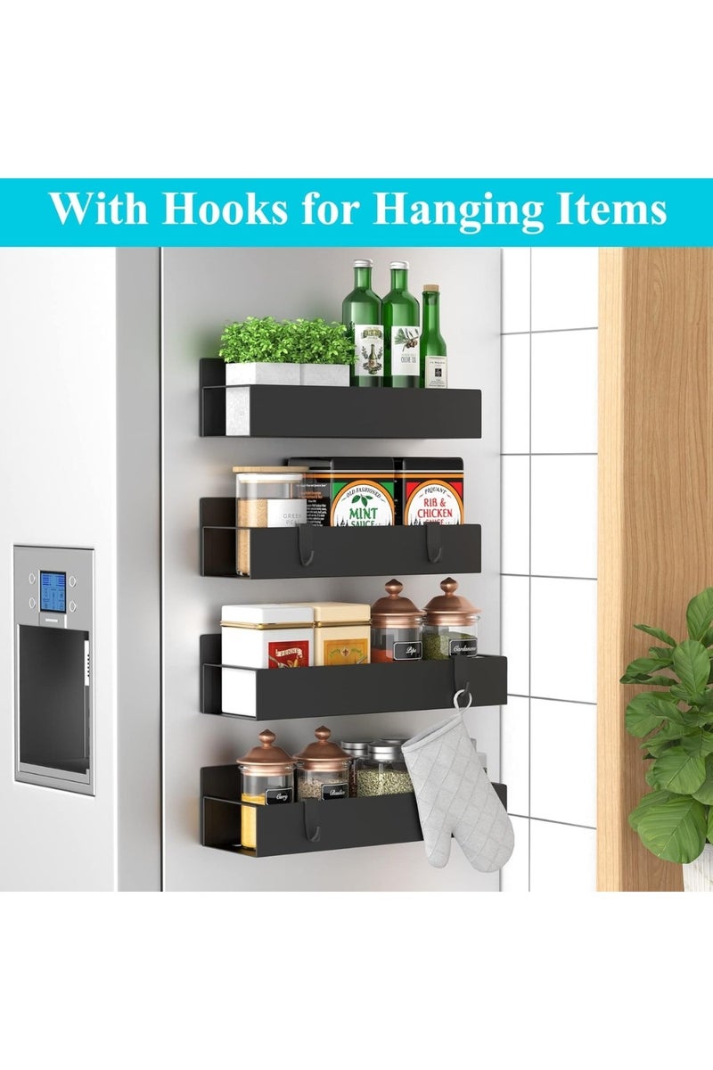 ليموس مجموعة من 4 رفوف تخزين مغناطيسية معدنية للتوابل للثلاجة والفرن، منظمات ثلاجة سوداء ووحدات تخزين - Image 2