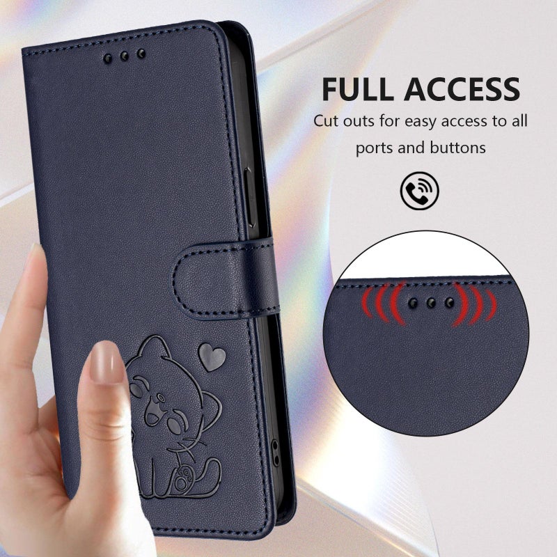 erorex For Itel City 100 Embossed  Cat Leather Phone Case with Hand Strap(Blue) - Image 4