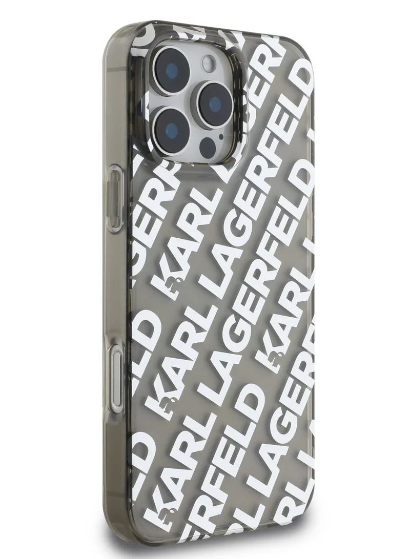 كارل لاغرفيلد جراب صلب بشعار IML Repeat لهاتف iPhone 16 Pro / حماية من السقوط / تصميم نحيف / خفيف الوزن / سهل التركيب / قبضة مريحة - فضي
