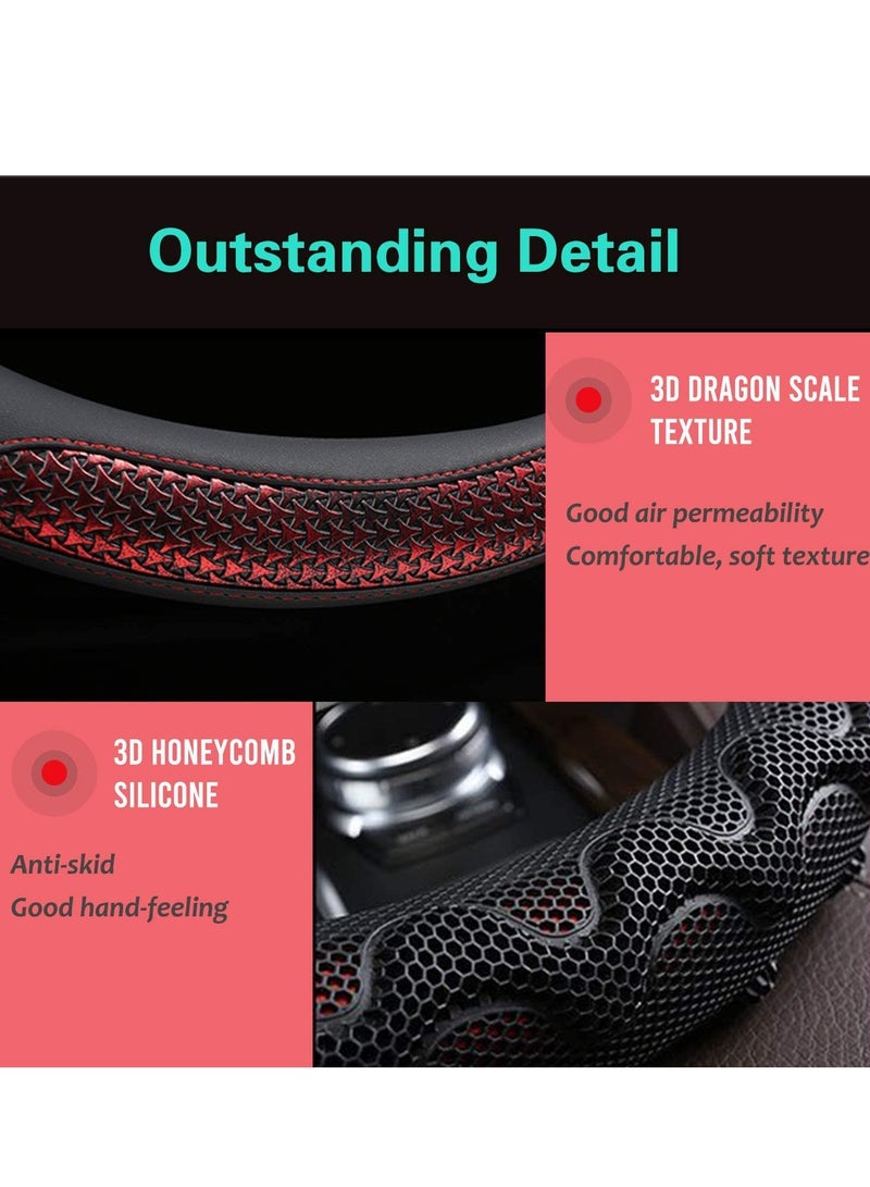 Barakah Steering Wheel Cover Universal 15 inch, Microfiber Leather Viscose, Great Grip with 3D Honeycomb Anti-Slip Design, Red - Image 3