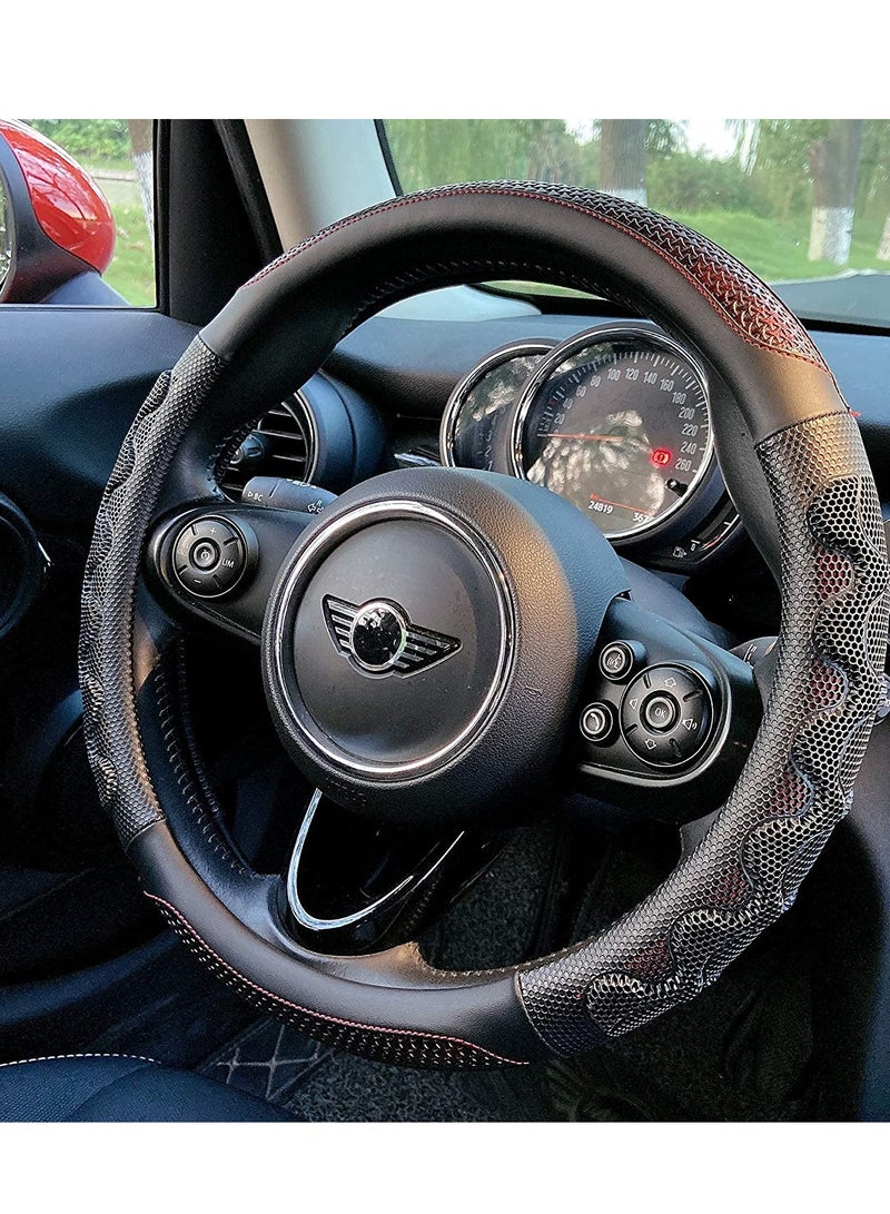 Barakah Steering Wheel Cover Universal 15 inch, Microfiber Leather Viscose, Great Grip with 3D Honeycomb Anti-Slip Design, Red - Image 1