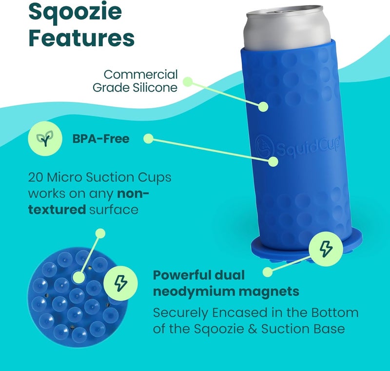 SquidCup Sqoozie Non-Tipping Insulated Boat Can Holder (Island Blue, Slim) Portable, Magnetic & Suction for SUP's, Kayaks, RVs, ATV, Garage and More - Image 1