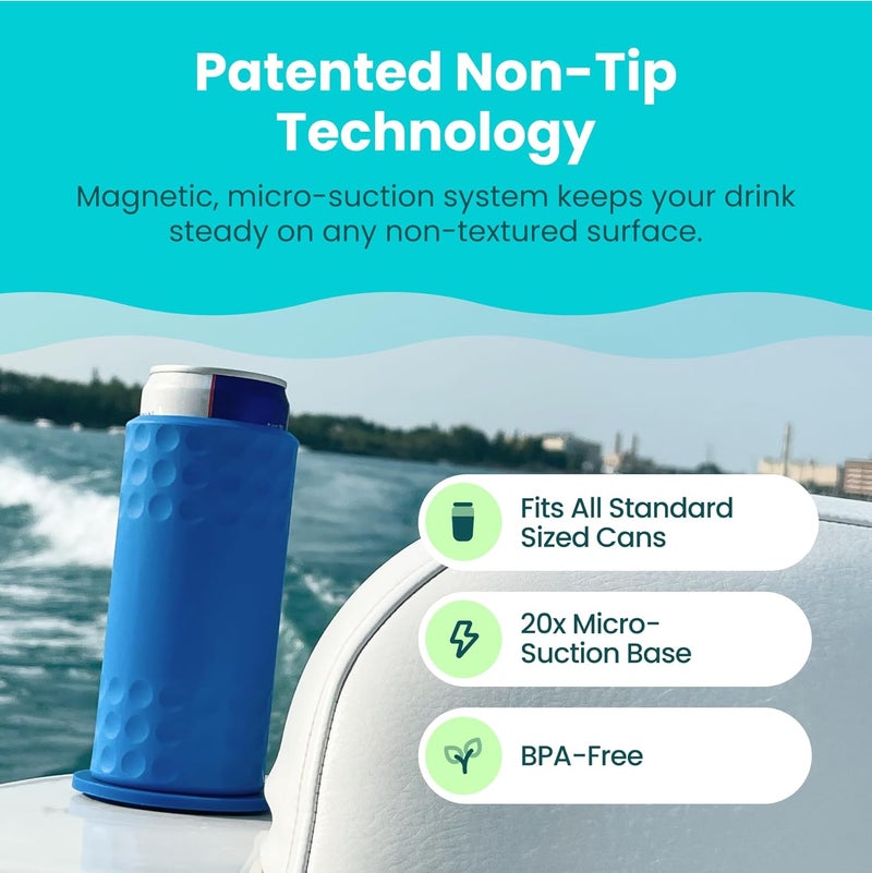 SquidCup Sqoozie Non-Tipping Insulated Boat Can Holder (Island Blue, Slim) Portable, Magnetic & Suction for SUP's, Kayaks, RVs, ATV, Garage and More - Image 2