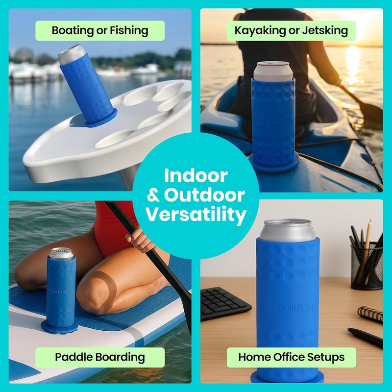 SquidCup Sqoozie Non-Tipping Insulated Boat Can Holder (Island Blue, Slim) Portable, Magnetic & Suction for SUP's, Kayaks, RVs, ATV, Garage and More - Image 3