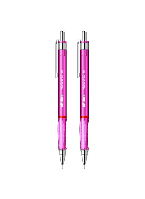 Rotring 05mm Mechanical Clutch lead Pen Pencil Set Pack of 2 Pink Transparent ABS Body Light Weight Click Mechanism Visuclick Series Triangular Ergonomic Grip
