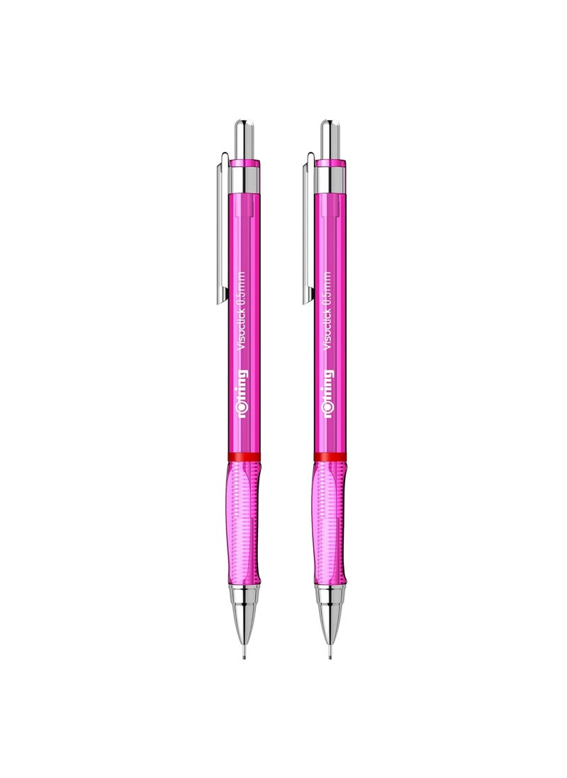 Rotring - Rotring 05mm Mechanical Clutch lead Pen Pencil Set Pack of 2 Pink Transparent ABS Body Light Weight Click Mechanism Visuclick Series Triangular Ergonomic Grip - Image 1