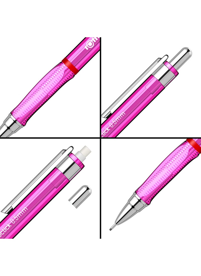 Rotring - Rotring 05mm Mechanical Clutch lead Pen Pencil Set Pack of 2 Pink Transparent ABS Body Light Weight Click Mechanism Visuclick Series Triangular Ergonomic Grip - Image 1