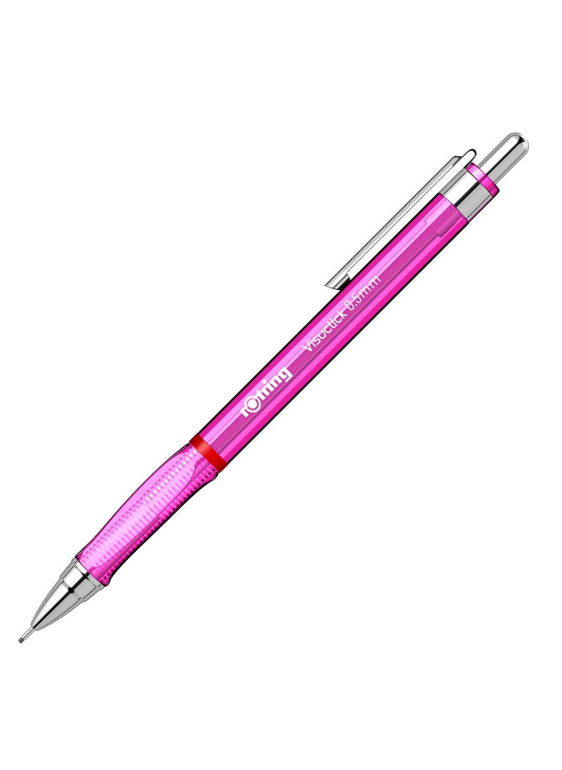 Rotring - Rotring 05mm Mechanical Clutch lead Pen Pencil Set Pack of 2 Pink Transparent ABS Body Light Weight Click Mechanism Visuclick Series Triangular Ergonomic Grip - Image 1