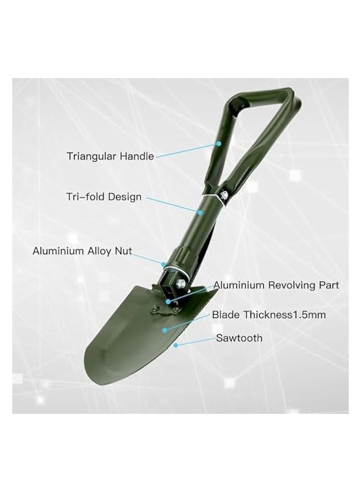 Green Tiger Portable Folding Shovels, Collapsible Camping Shovel with Nylon Carrying Pouch and High Carbon Steel Handle, Compact and Multi-Functional Tool for Camping, Hiking, Backpacking, Gardening (Green) - Image 3