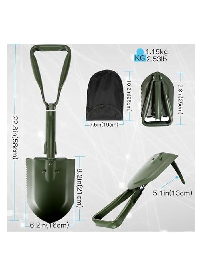 Green Tiger Portable Folding Shovels, Collapsible Camping Shovel with Nylon Carrying Pouch and High Carbon Steel Handle, Compact and Multi-Functional Tool for Camping, Hiking, Backpacking, Gardening (Green) - Image 2