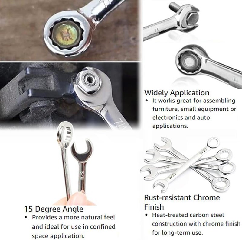 Eyech مجموعة مفاتيح ربط صغيرة 10 قطع SAE مفتوحة ومغلقة مع مفاتيح ربط متغيرة - Image 3