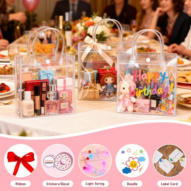 BadenBach 16 Pack Clear Gift Bags with Handle, 9.8" x 9.8" x 3.5" Reusable Plastic Party Favor Bags Bulk, Transparent PVC Tote Bag for Wedding, Birthday, Valentine's Day, Bachelorette, Boutique (25x25x9 cm) - Image 5