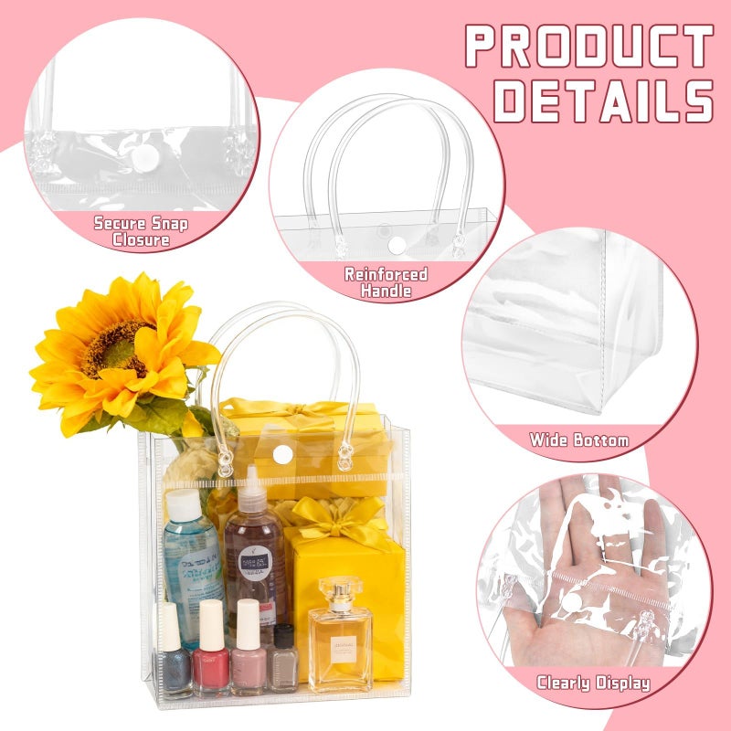 BadenBach 16 Pack Clear Gift Bags with Handle, 9.8" x 9.8" x 3.5" Reusable Plastic Party Favor Bags Bulk, Transparent PVC Tote Bag for Wedding, Birthday, Valentine's Day, Bachelorette, Boutique (25x25x9 cm) - Image 3